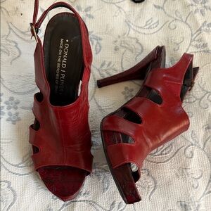 Donald J. Pliner Red Leather Cutout Peep-Toe Slingback Heels